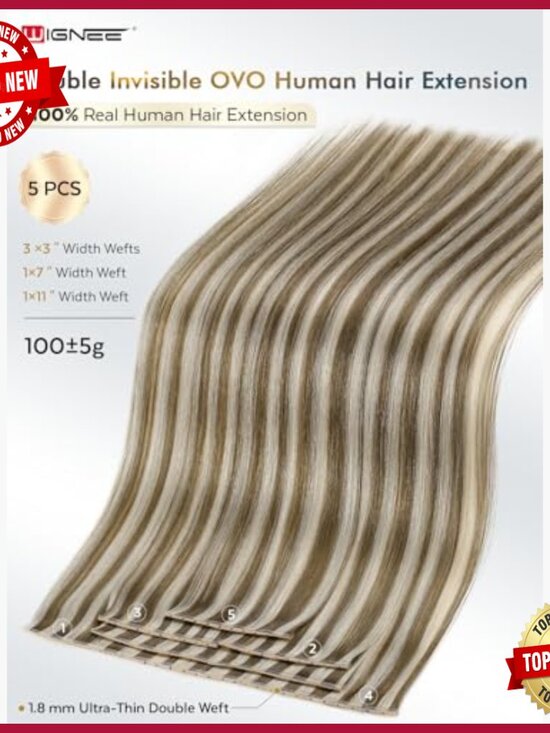 18 Inch Human Hair Extensions, 100g Glueless Wefts, Reusable Installation main image 5